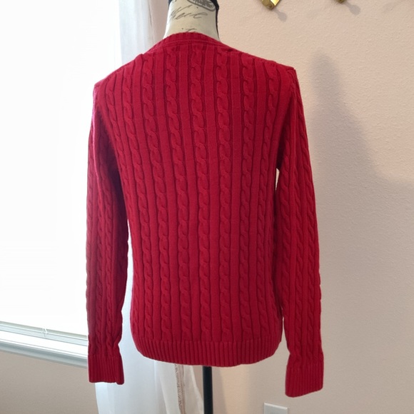 L L Bean red cable knit sweater, great condition, the perfect red. - Picture 2 of 5